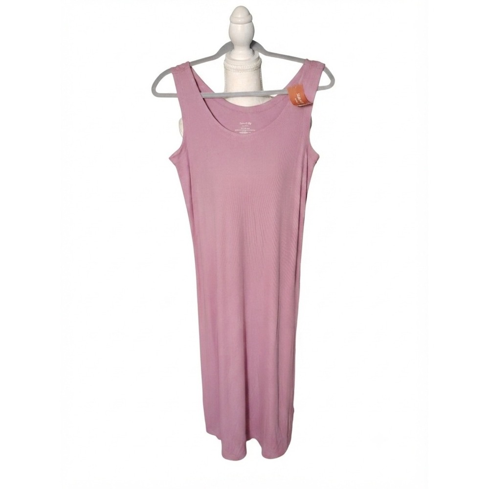 State of Day Intimates Ribbed Knit Midi Dress Mauve Pink Sleeveless Small NEW